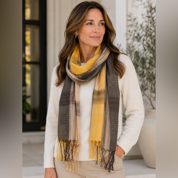 pashmina Accessories - ✨$8 Clear Out ✨ Pashmina Yellow, Brown, Grey Striped Scarf
